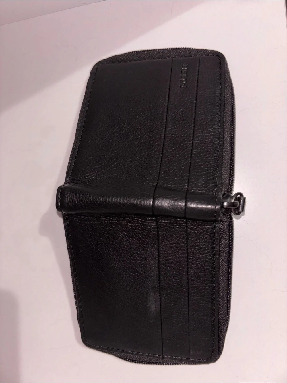 Fossil Black Pebble Leather Zip Around Wallet